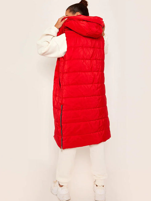 RISING WOMEN’S QUILT HOODED LONG JACKET - RED